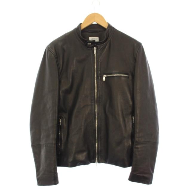 【中古】エンメティ EMMETI ANDREA ラムスキンシングルレザージャケット ライダースジャケット 中綿 48 黒 /KH メンズ