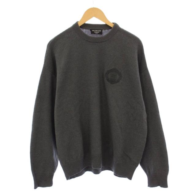 【中古】バレンシアガ BALENCIAGA WARDROBE 21AW ニット セーター 長袖 エンブレム刺繍 カシミヤ XS グレー 675276