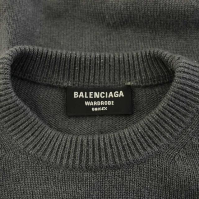 【中古】バレンシアガ BALENCIAGA WARDROBE 21AW ニット セーター 長袖 エンブレム刺繍 カシミヤ XS グレー 675276_2