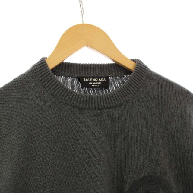 【中古】バレンシアガ BALENCIAGA WARDROBE 21AW ニット セーター 長袖 エンブレム刺繍 カシミヤ XS グレー 675276_3