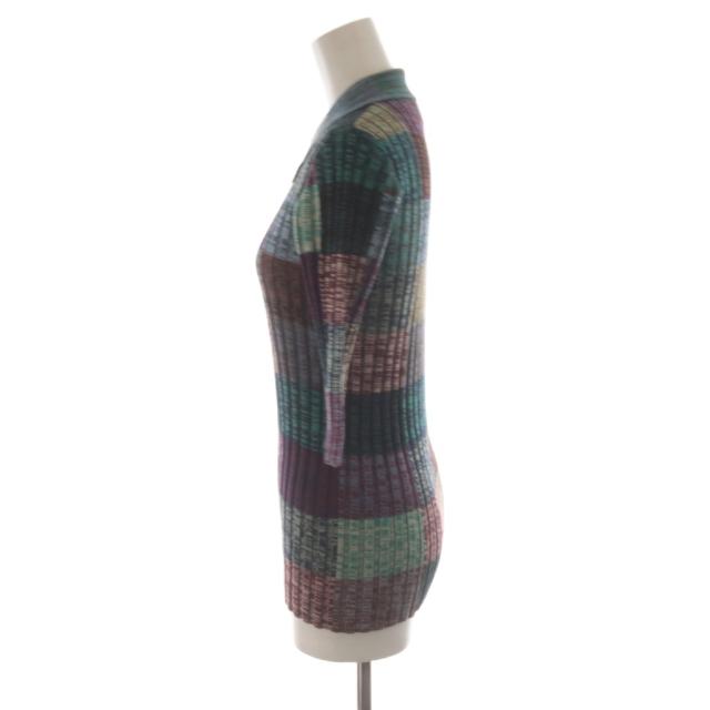 【中古】プラダ PRADA ニットポロシャツ 絹 シルク混 38 マルチカラー パッチワーク柄 リブニット 七分袖 P24C1P_1
