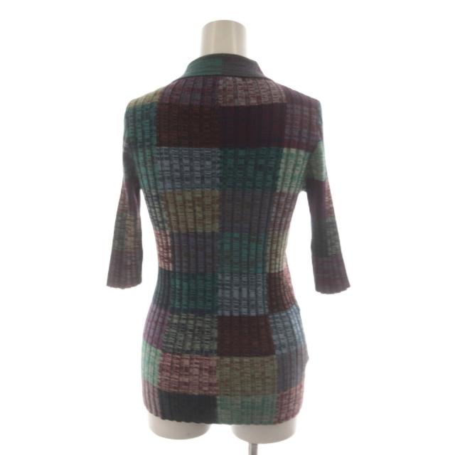 【中古】プラダ PRADA ニットポロシャツ 絹 シルク混 38 マルチカラー パッチワーク柄 リブニット 七分袖 P24C1P_2
