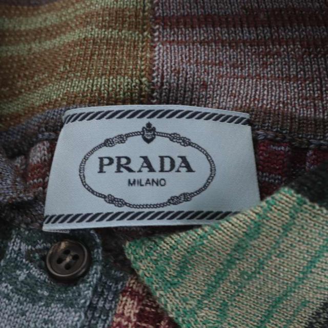 【中古】プラダ PRADA ニットポロシャツ 絹 シルク混 38 マルチカラー パッチワーク柄 リブニット 七分袖 P24C1P_3