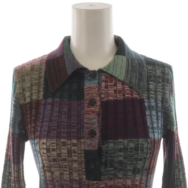 【中古】プラダ PRADA ニットポロシャツ 絹 シルク混 38 マルチカラー パッチワーク柄 リブニット 七分袖 P24C1P_4