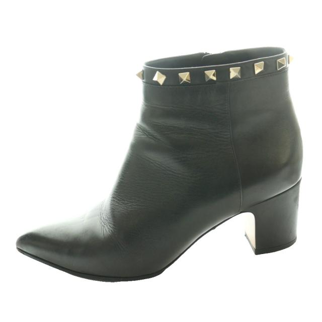 【中古】ヴァレンティノ ヴァレンチノ VALENTINO ロックスタッズアンクルブーツ ショート 39 黒 ブラック /SS ■OS