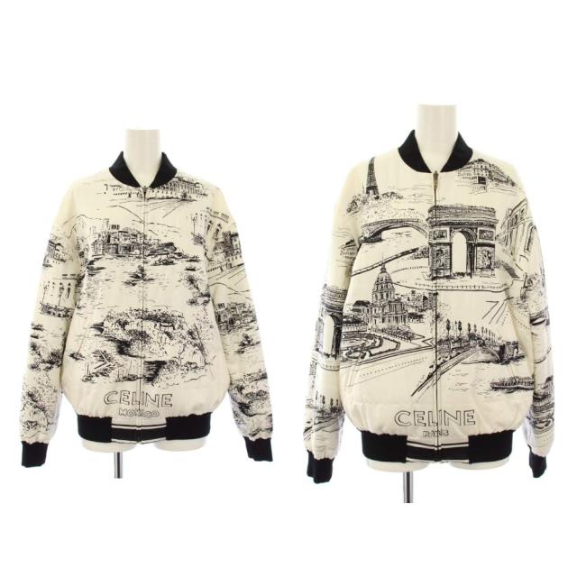 【中古】セリーヌ CELINE 21SS モナコ風景柄 リバーシブル 中綿ブルゾン ジャケット 34 白 2V21E604N /KH レディース
