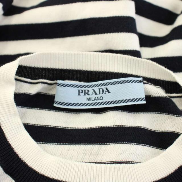 【中古】プラダ PRADA 23SS ボーダーニット カットソー ロゴ 半袖 36 黒 白 P24V1D S231 12X9 /KH レディース_3