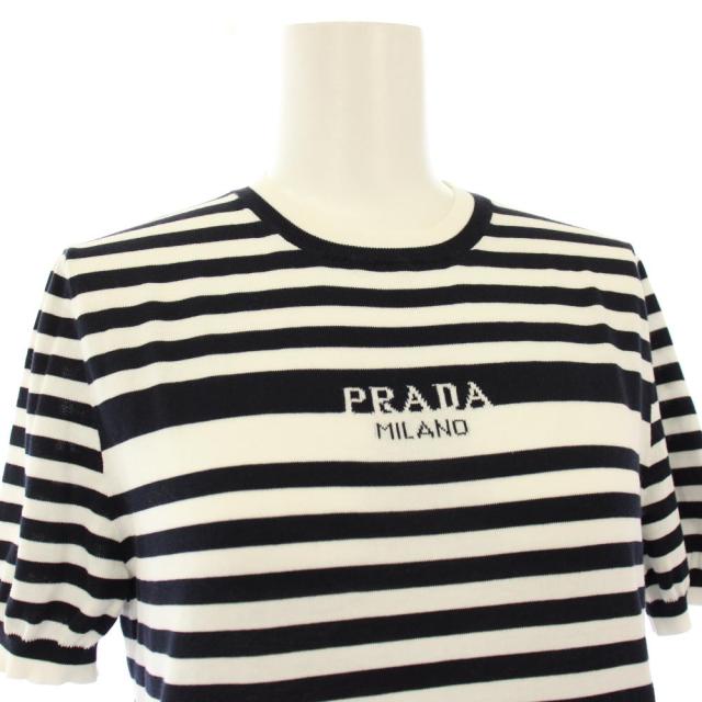 【中古】プラダ PRADA 23SS ボーダーニット カットソー ロゴ 半袖 36 黒 白 P24V1D S231 12X9 /KH レディース_4