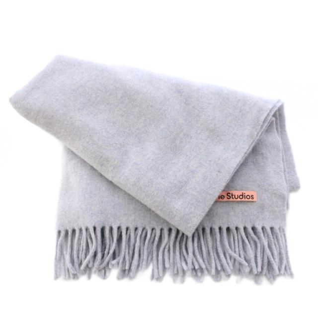 【中古】アクネ ストゥディオズ Acne Studios マフラー フリンジ ロゴ 水色 ライトブルー 紫 パープル グレー /BB_1