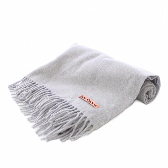 【中古】アクネ ストゥディオズ Acne Studios マフラー フリンジ ロゴ 水色 ライトブルー 紫 パープル グレー /BB_2