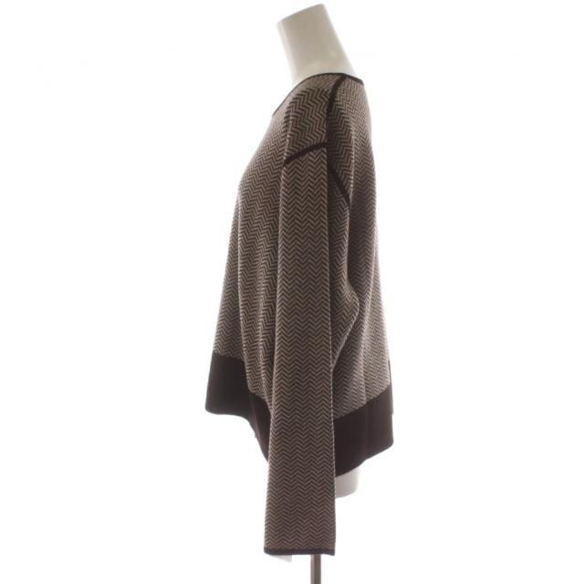 【中古】未使用品 自由区 オンワード樫山 23AW ヘリンボーン柄リバーシブルニット セットアップ 44 ベージュ 茶_2