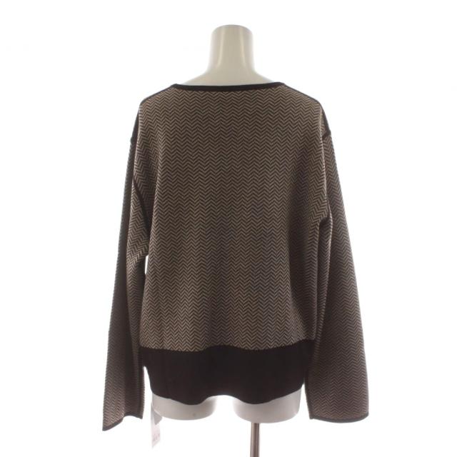 【中古】未使用品 自由区 オンワード樫山 23AW ヘリンボーン柄リバーシブルニット セットアップ 44 ベージュ 茶_3