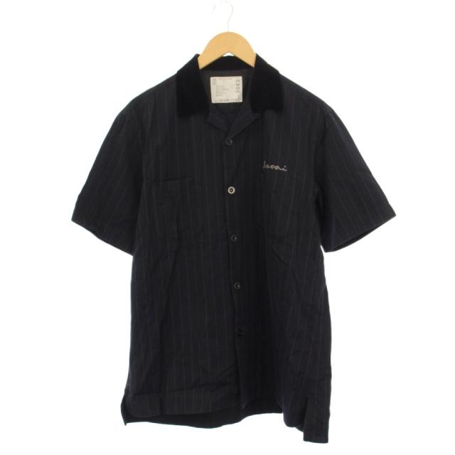 【中古】サカイ sacai 23AW CHALK STRIPE SHIRT オープンカラーシャツ 半袖 ストライプ 1 黒 23-03043M /KH メンズ