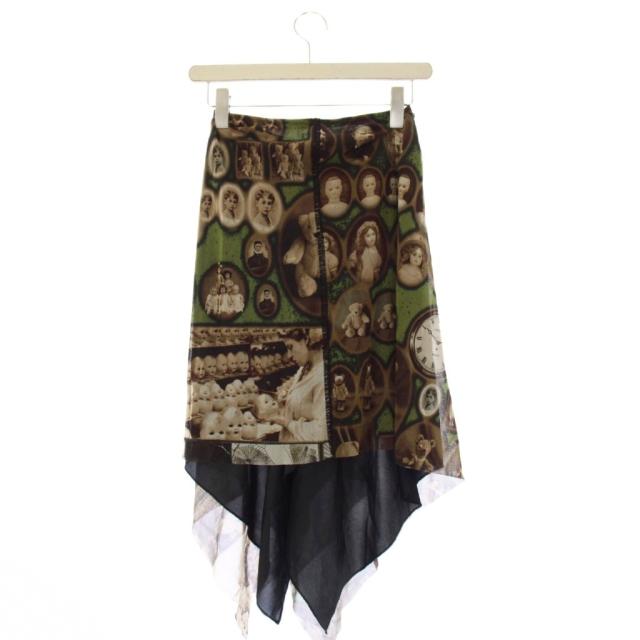 【中古】ジャンポールゴルチエ ファム Jean Paul GAULTIER FEMME パワーネット ドール柄 フレアスカート ひざ丈 40