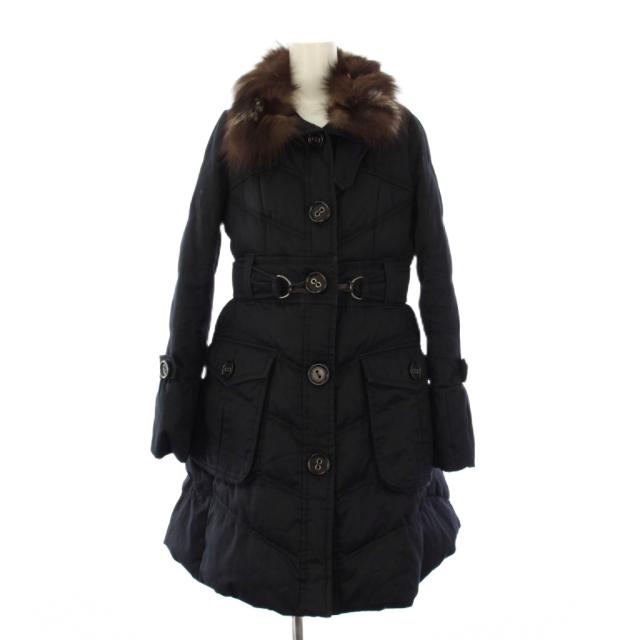 【中古】バーバリーブルーレーベル BURBERRY BLUE LABEL ダウンコート ミドル丈 裏地ノバチェック フォックスファー