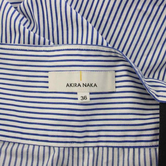 【中古】アキラナカ AKIRA NAKA ベアショルダーシャツワンピース 長袖 ロング ストライプ 36 青 白 AS1733BL /KH