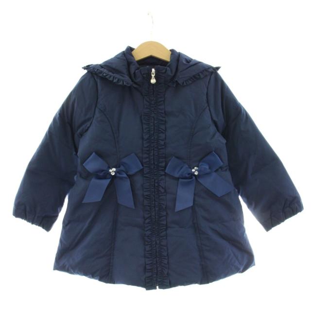 【中古】メゾピアノ ダウンコート フード ジップアップ リボン ビジュー装飾 女の子 110 紺 ネイビー 6424312