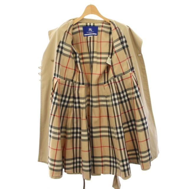 【中古】バーバリーブルーレーベル トレンチコート ミドル丈 ダブルブレスト 裏地チェック 36 ベージュ_6