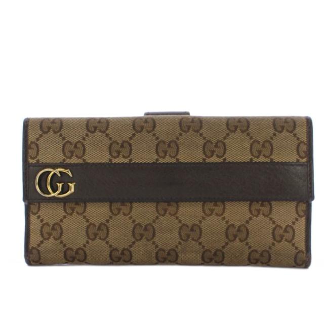 【美品】GUCCI GGキャンバス ブラウン GGキャンバス/レザー 二つ折り長財布 GUCCI（グッチ） ブラウン　レザー 　二つ折り 長財布 小物