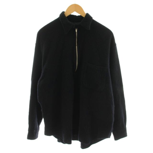 【中古】コモリ COMOLI 22AW 縮絨ウールハーフジップシャツ 1 黒 ブラック 襟付き 長袖 W03-02011 /AN34 メンズ