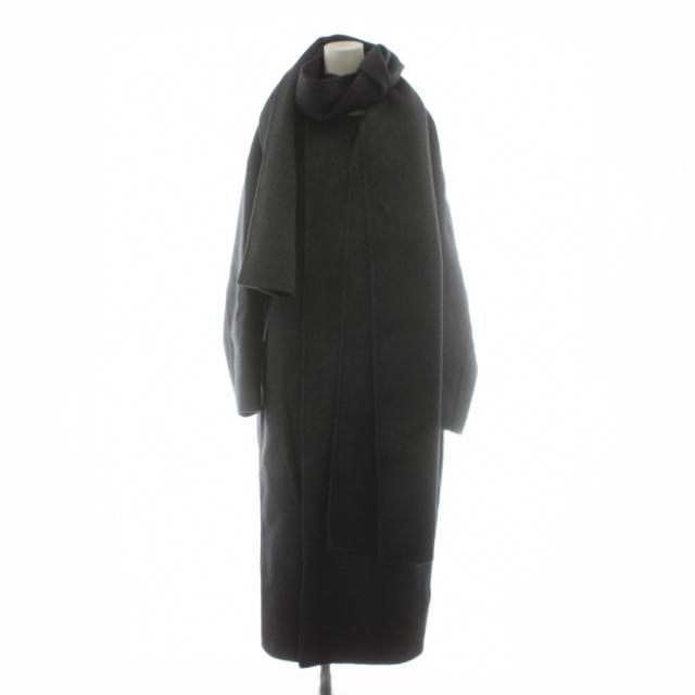 【中古】トゥデイフル TODAYFUL Stole Wool Coat ノーカラーコート ロング丈 アウター ストール付き 36 グレー