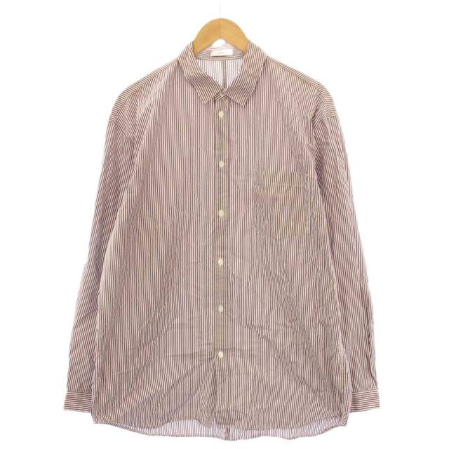 【中古】エイトン ATON GIZA STRIPE WASHED SHIRT ストライプシャツ 長袖 04 ボルドー 白 BLAGCW1004 /KH メンズ