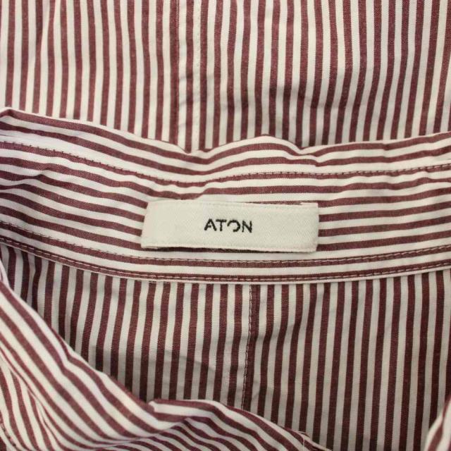 【中古】エイトン ATON GIZA STRIPE WASHED SHIRT ストライプシャツ 長袖 04 ボルドー 白 BLAGCW1004 /KH メンズ_2