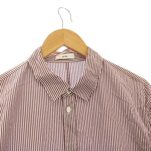 【中古】エイトン ATON GIZA STRIPE WASHED SHIRT ストライプシャツ 長袖 04 ボルドー 白 BLAGCW1004 /KH メンズ_3