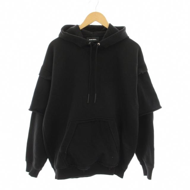 【中古】ディーゼル DIESEL パーカー スウェット プルオーバー 長袖 S 黒 ブラック レイヤード風袖 /YM メンズ