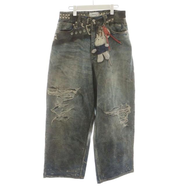 【中古】オープニング OPENING 総柄転写バギーシルエットデニムパンツ ジーンズ ジーパン Gパン L 青 ブルー