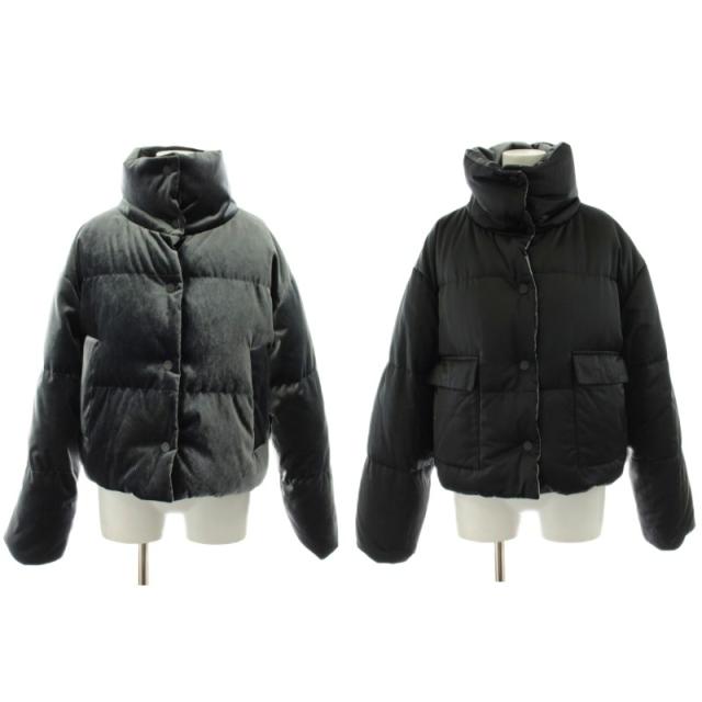【中古】オールセインツ Lacey Reversible Puffer Coat リバーシブル ダウンコート ショート丈 ベロア US2 グレー 黒