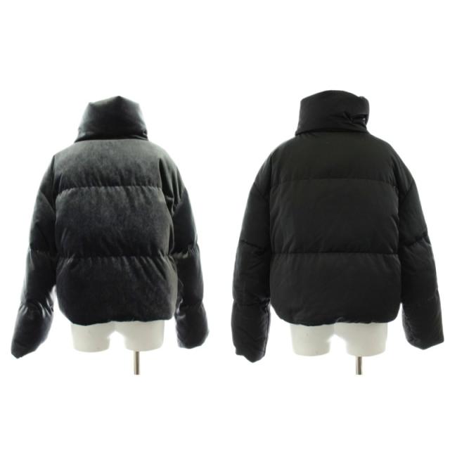 【中古】オールセインツ Lacey Reversible Puffer Coat リバーシブル ダウンコート ショート丈 ベロア US2 グレー 黒