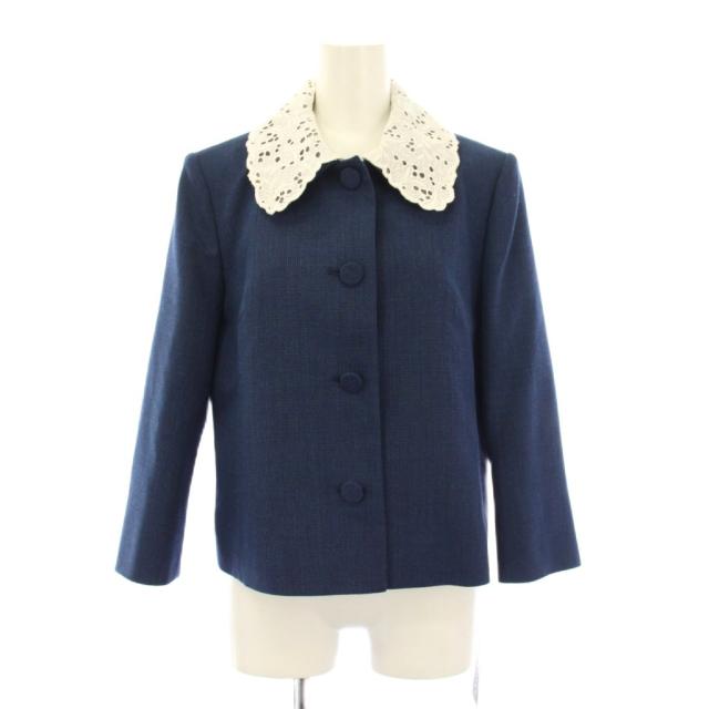 【新品】Foxey フォクシー 襟付ジャケット 紺ネイビー ウール混 新品未使用＊フォクシー＊ジャケット 【公式通販】