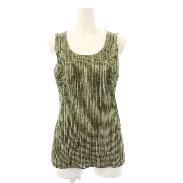 【中古】プリーツプリーズ PLEATS PLEASE イッセイミヤケ ノースリーブカットソー タンクトップ チェック 3 カーキ