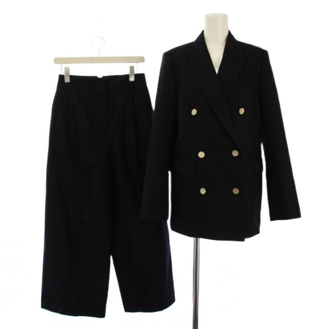 【中古】エブール セットアップ スーツ 上下 ウールカシミヤポプリン ジャケット パンツ 36 38 紺 レディース