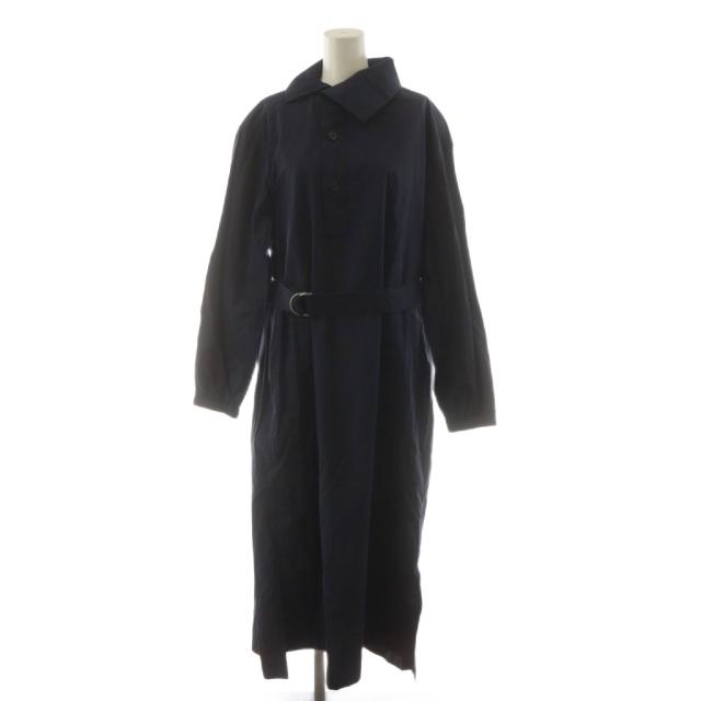 【中古】ジルサンダープラス JIL SANDER＋ 23SS ワンピース ロング丈 スタンドカラー スリット 長袖 32 紺 ネイビー