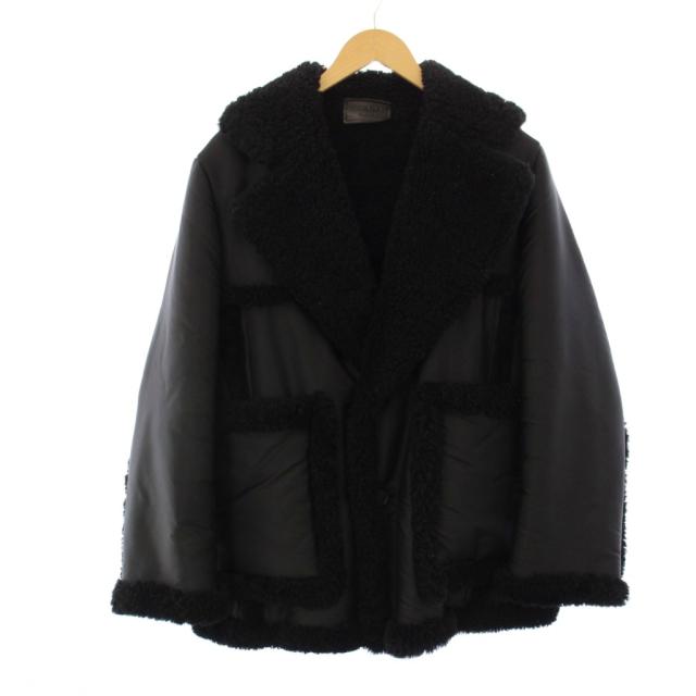 【中古】プラダ PRADA チェスタージャケット 裏地シープファー 44 黒 UPS317 1HX3 /KH