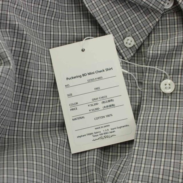 【中古】未使用品 エレファントトライバルファブリックス シャツ 長袖 チェック柄 F グレー_5