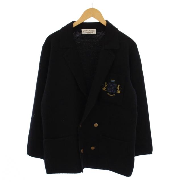 【中古】ジバンシィ GIVENCHY ジェントルマン GENTLEMAN ニット ジャケット 金ボタン 刺繍 ウール 黒 /BM メンズ