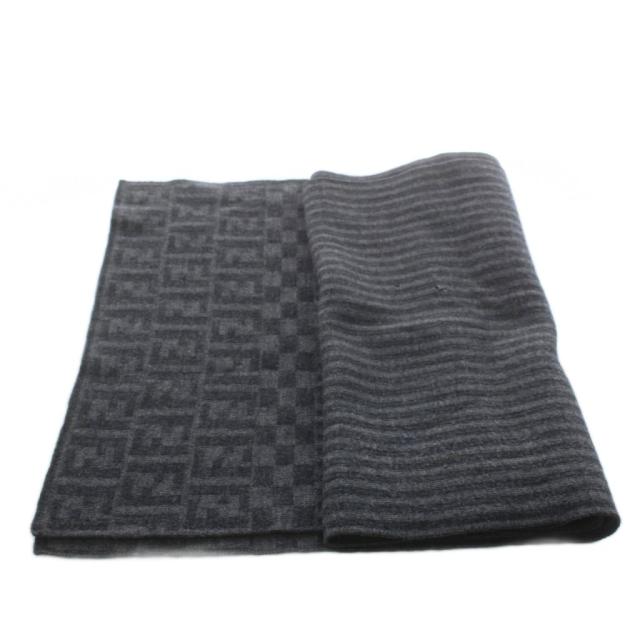 【中古】フェンディ FENDI ズッカ柄 マフラー ボーダー柄 グレー /AN5 ■OH メンズ_1