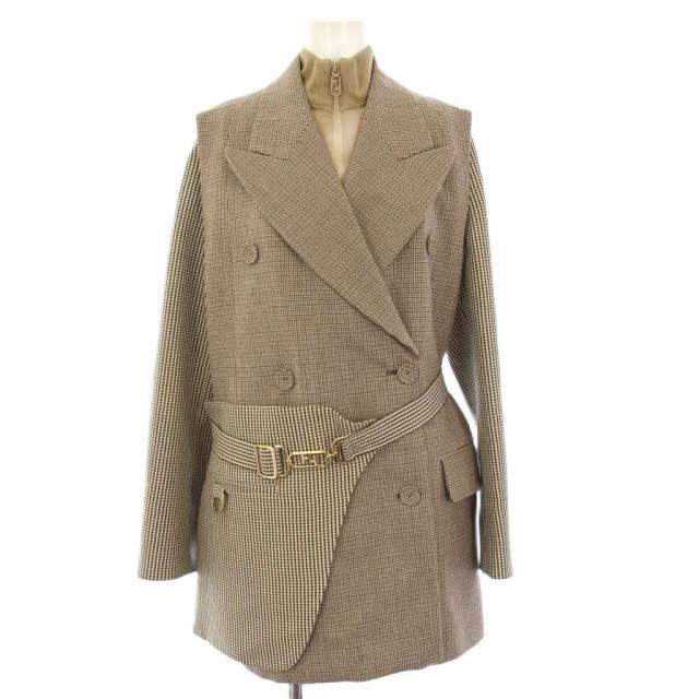 【中古】フェンディ FENDI マルチレイヤージャケット アンサンブル チェック 42 ベージュ FJ7280 AKSM /KH レディース