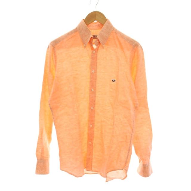 【中古】エトロ ETRO リネン ボタンダウンシャツ 長袖 S オレンジ /YM メンズ