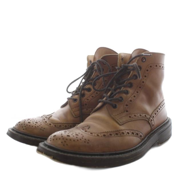 【中古】トリッカーズ TRICKER'S カントリーブーツ ショートブーツ ウイングチップ レザー 6.5 茶 ブラウン 848984