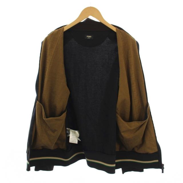 【中古】フェンディ FENDI ズッカ柄ラインコットントラックジャケット ジップアップ L ブラック ベージュ メンズ_3