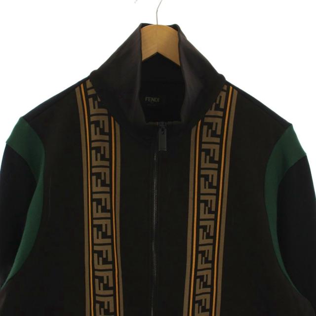 【中古】フェンディ FENDI ズッカ柄ラインコットントラックジャケット ジップアップ L ブラック ベージュ メンズ_4