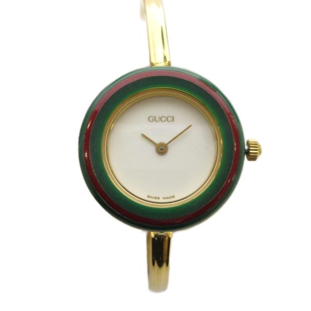 【中古】グッチ GUCCI チェンジベゼル ウォッチ 腕時計 アナログ 2針 クォーツ ゴールド色 白 ホワイト 11/12.2
