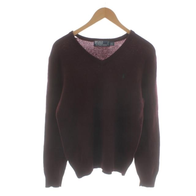 【中古】ポロ バイ ラルフローレン Polo by Ralph Lauren ニット セーター ウール S ボルドー 無地 Vネック