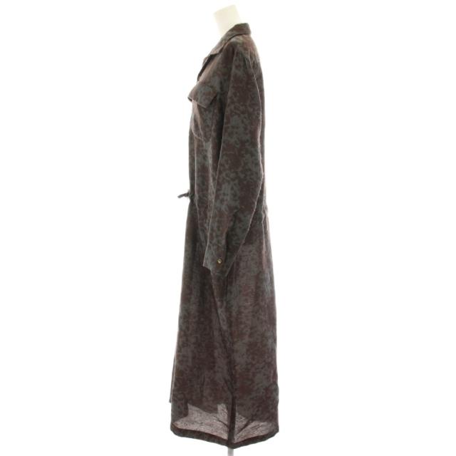 【中古】ニードルス ニードルズ Needles シャツワンピース ロング 長袖 総柄 シアー 2 茶 グレー J0142 レディース