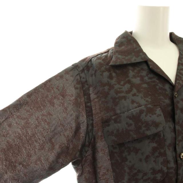 【中古】ニードルス ニードルズ Needles シャツワンピース ロング 長袖 総柄 シアー 2 茶 グレー J0142 レディース