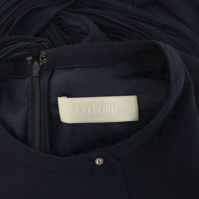 【中古】セルフォード CELFORD 23AW ボウタイプリーツワンピース ロング 38 紺 ネイビー 長袖 CWFO234098 /YM